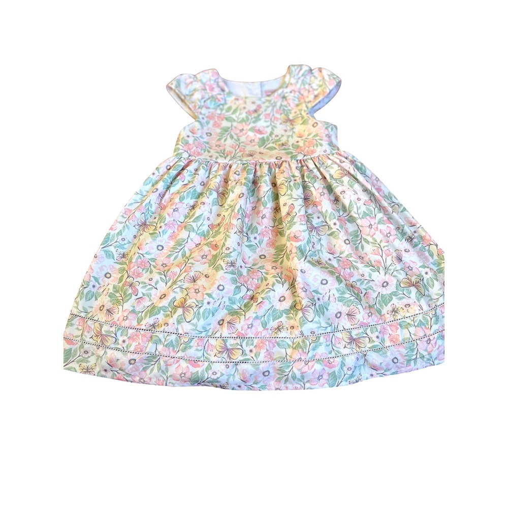 Catherine Malandrino Girls Floral Butterfly Dress Pink White Size 5 Cap Sleeve